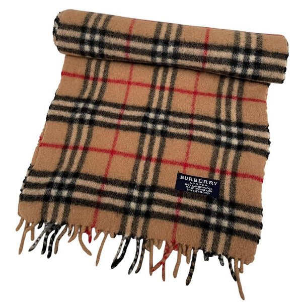 Vintage 90s Burberry Beige Nova Check Lambswool Scarf