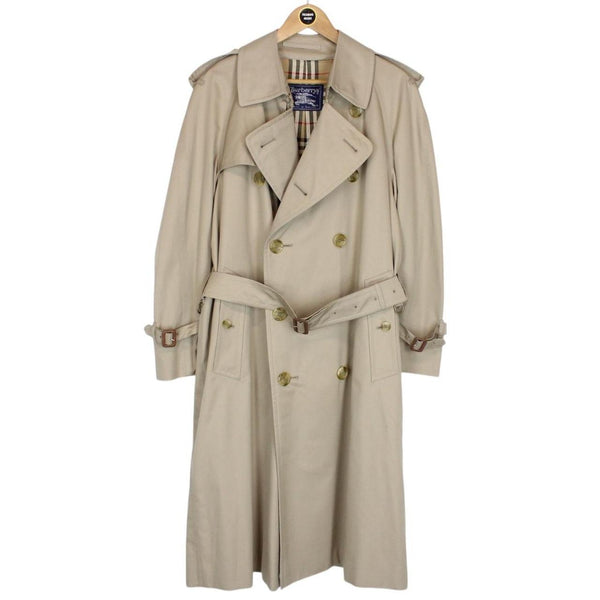 Vintage 90s Burberry Tan Brown Nova Check Double Breasted Belted Trench Coat