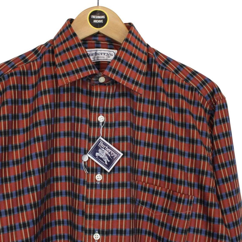 Vintage 90s Burberry Burgundy Check Long Sleeve Cotton Shirt