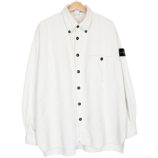 Vintage Stone Island AW 1996 White Long Sleeve Green Edge Badge Jumbo Corduroy Shirt