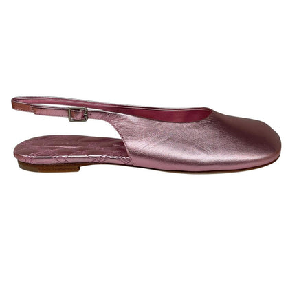 Burberry Metallic Pink Leather Slingback Ballerinas Pumps