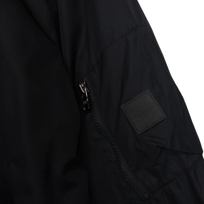 Hugo Boss navy blue bomber jacket full zip nylon with logo detail.