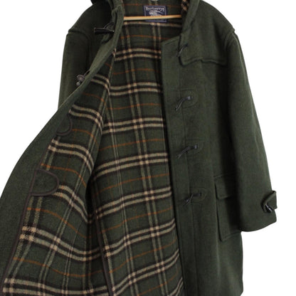Vintage 90s Burberry Green Nova Check Wool Duffle Coat