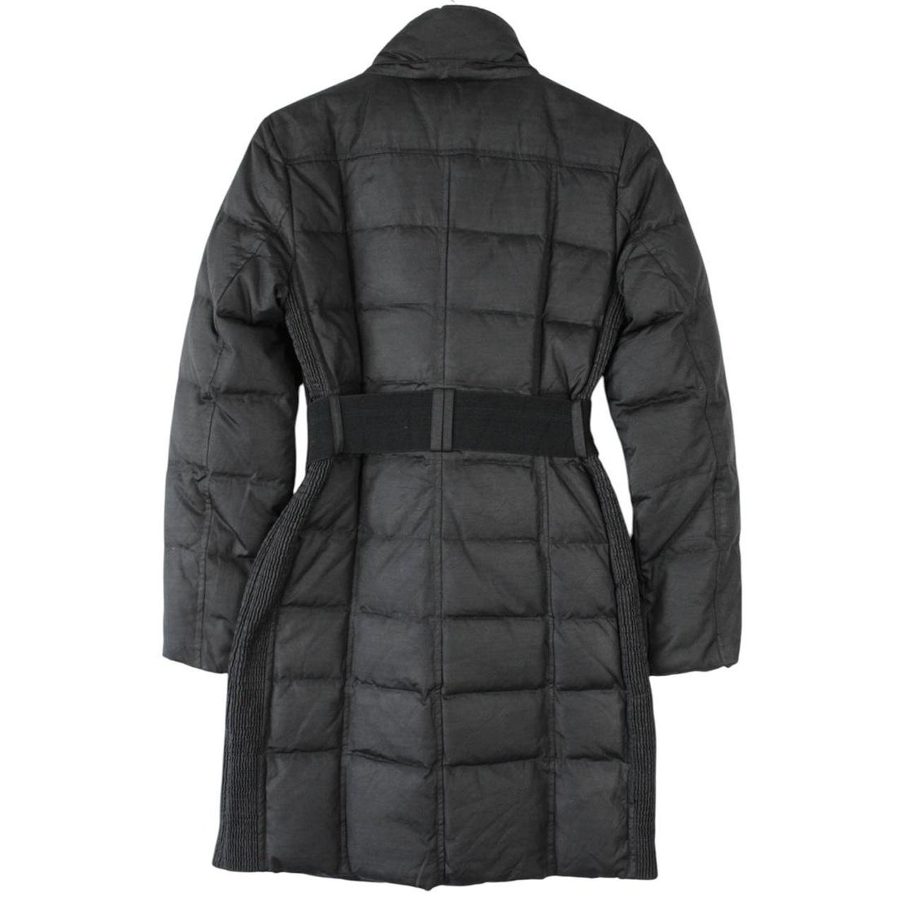 Burberry black puffer coat with Nova Check pattern and belted waist detail.