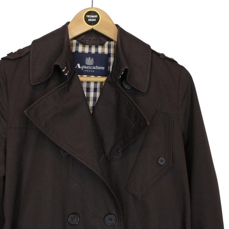 Aquascutum Brown House Check Double Breasted Belted Trench Coat