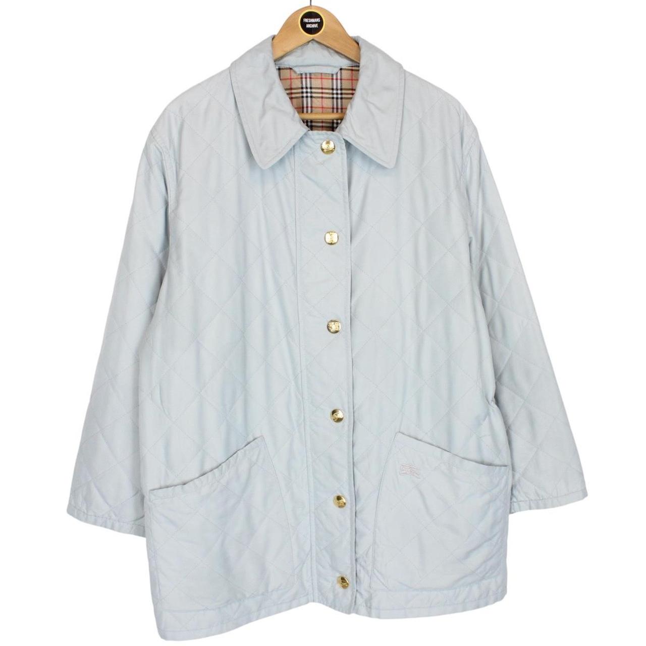 Vintage 90s Burberry Light Blue Nova Check Diamond Quilted Jacket