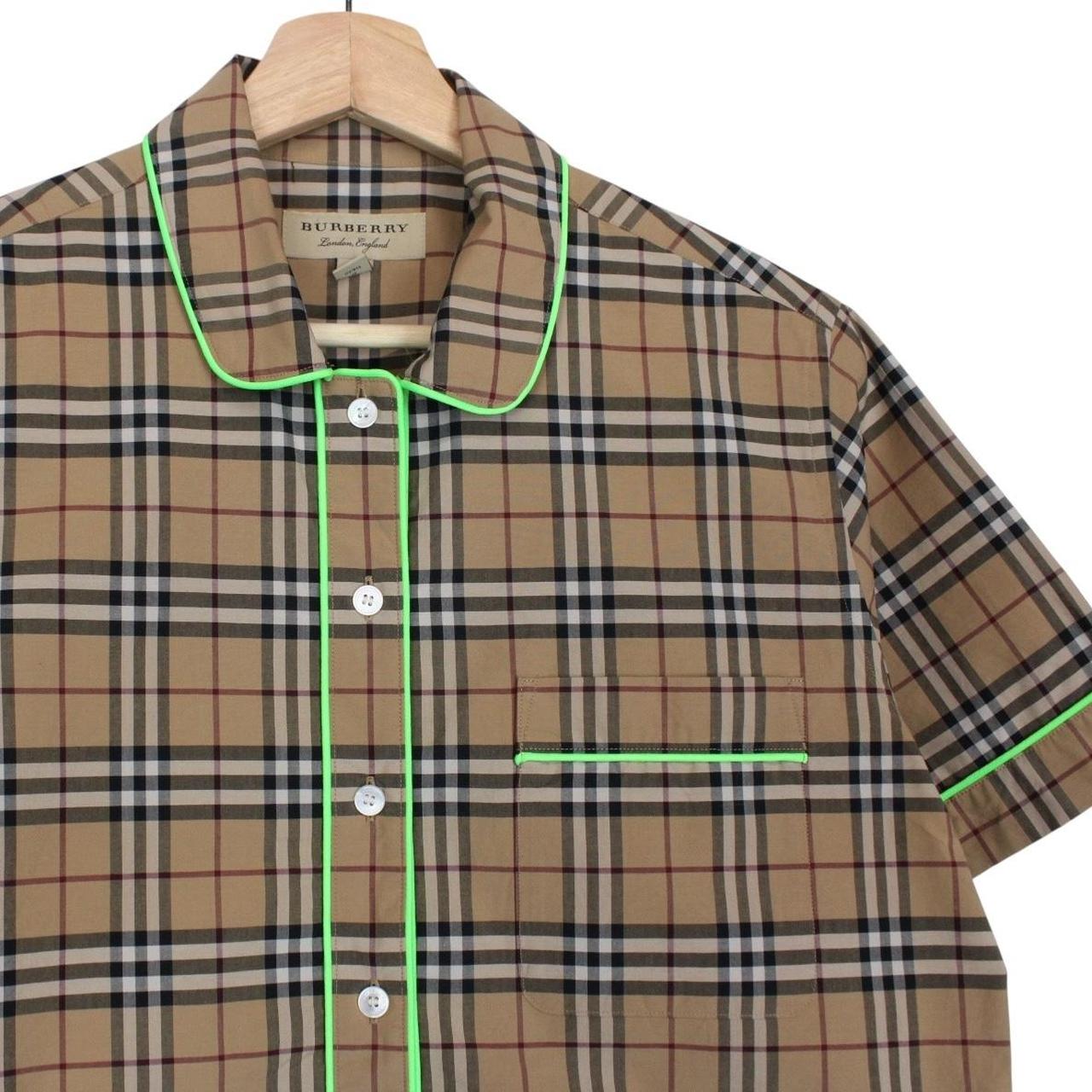 Burberry Tan Brown and Green Nova Check Short Sleeve Cotton Shirt