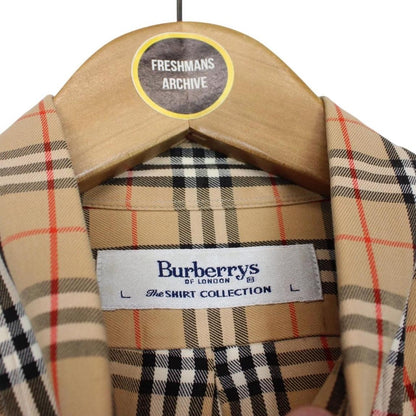 Vintage 90s Burberry Tan Brown Nova Check Long Sleeve Cotton Shirt