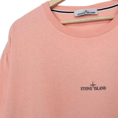 Stone Island pink short sleeve t-shirt with logo print and cotton material.