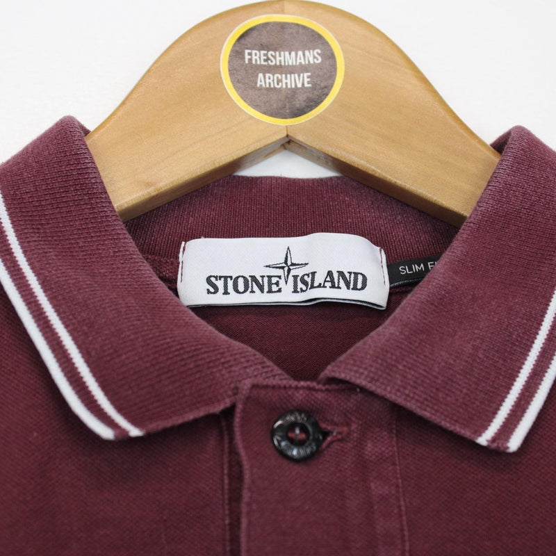Stone Island AW 2017 Burgundy Short Sleeve Compass Polo Shirt