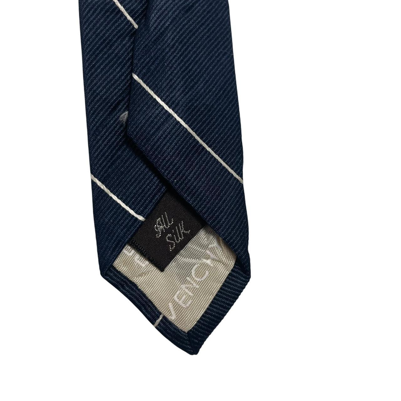 Givenchy navy blue polyester tie featuring Thomas Jefferson University logo.