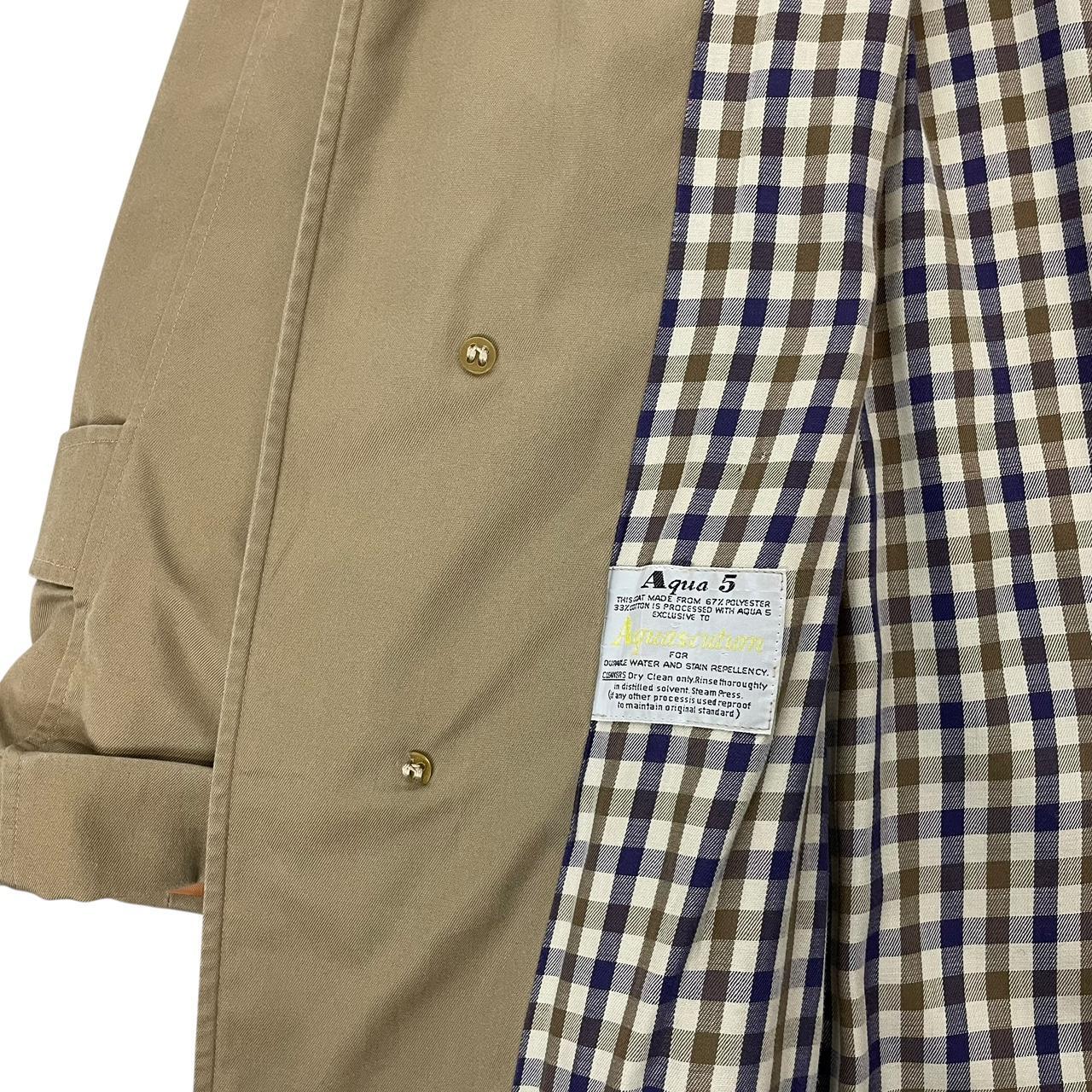 Vintage 80s Aquascutum Tan Brown House Check Cotton Blend Trench Coat