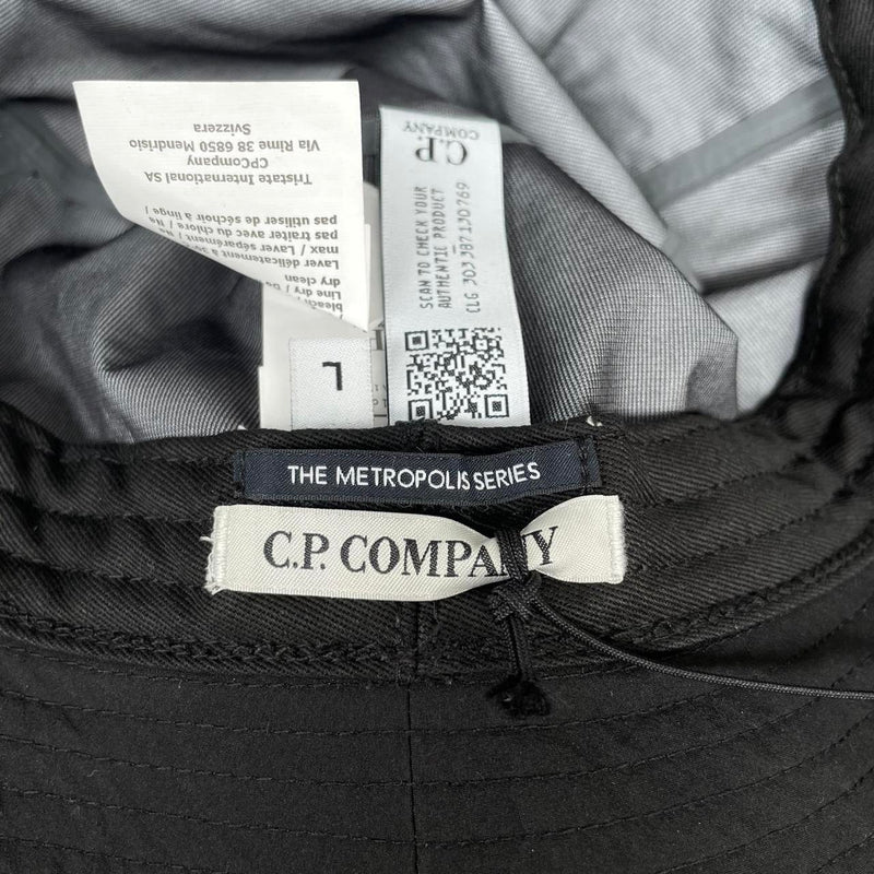 CP Company Metropolis Black Gore-Tex Infinium Logo Print Bucket Hat