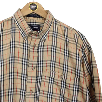 Vintage 90s Burberry Beige Nova Check Short Sleeve Cotton Shirt