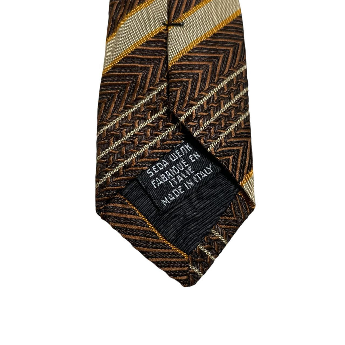 Hugo Boss striped silk tie in brown and beige with cream accents.