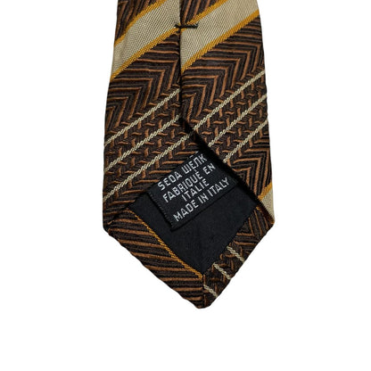 Hugo Boss striped silk tie in brown and beige with cream accents.
