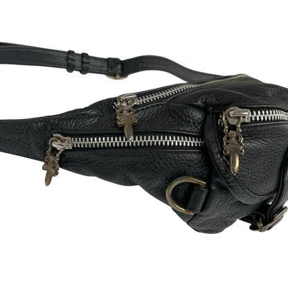 Chrome Hearts black fanny pack grained calfskin with logo detail and original dust bag.
