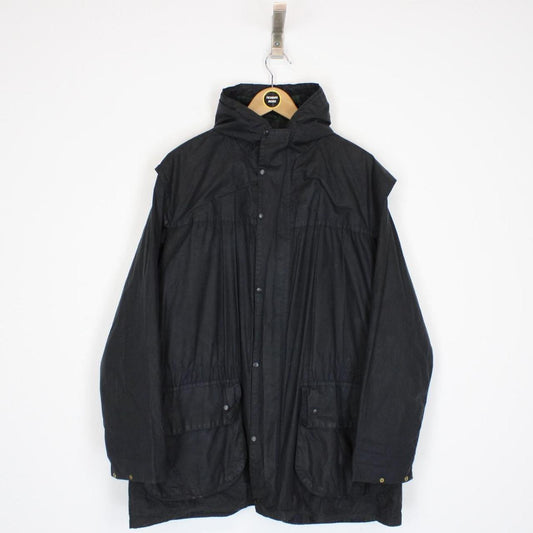 Vintage 90s Barbour Durham Black Wax Hooded Jacket