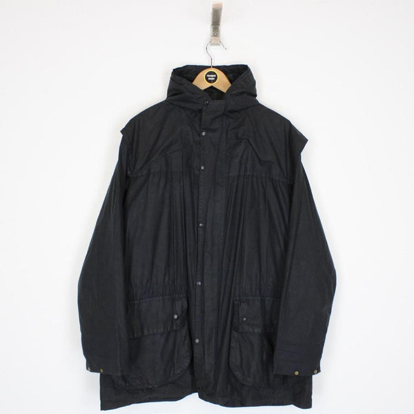 Vintage 90s Barbour Durham Black Wax Hooded Jacket