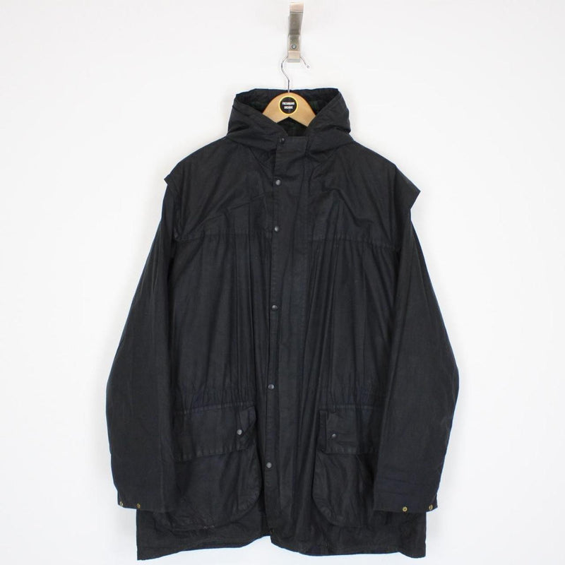 Vintage 90s Barbour Durham Black Wax Hooded Jacket