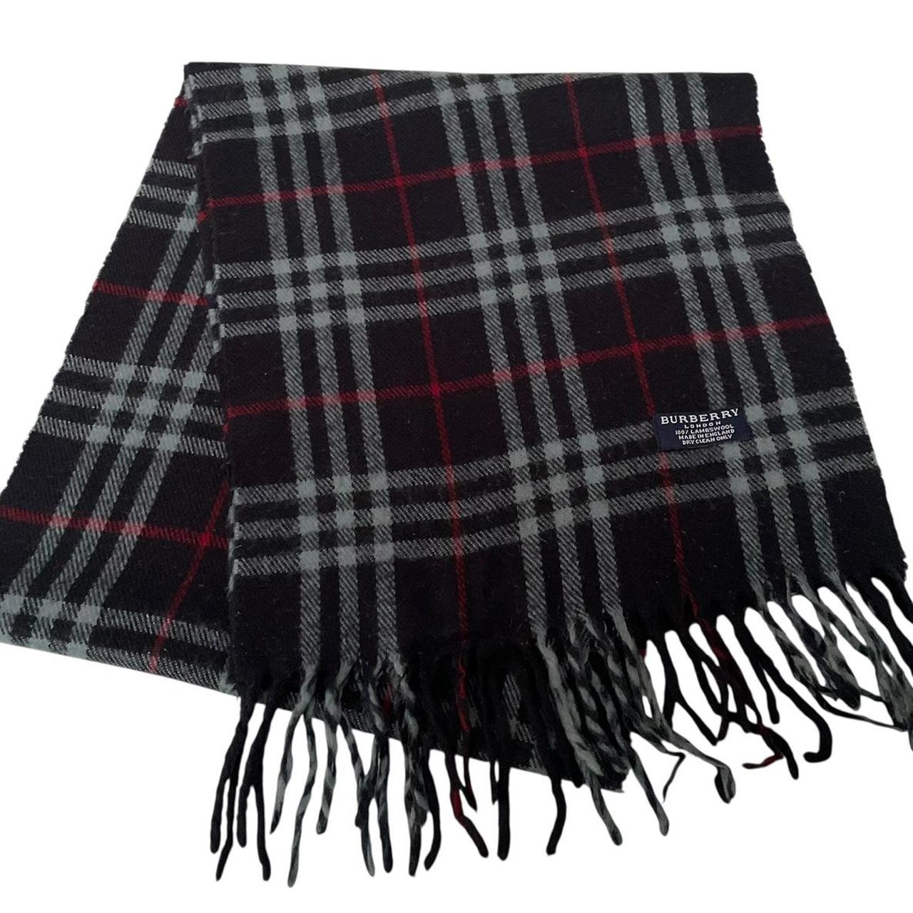 Vintage 90s Burberry Navy Blue Nova Check Lambswool Scarf