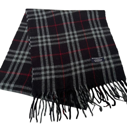 Vintage 90s Burberry Navy Blue Nova Check Lambswool Scarf
