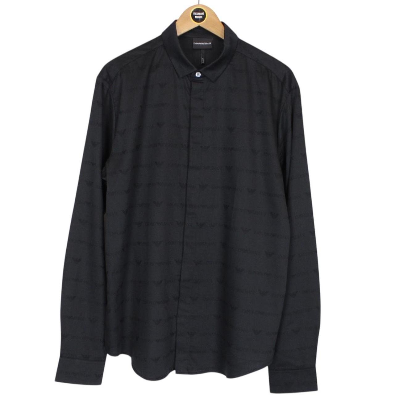 Emporio Armani Black Logo Print Long Sleeve Cotton Shirt