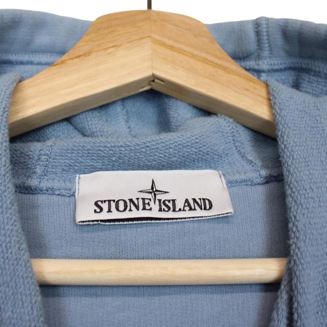 Stone Island blue hoodie with logo patch and cotton material, size XL.
