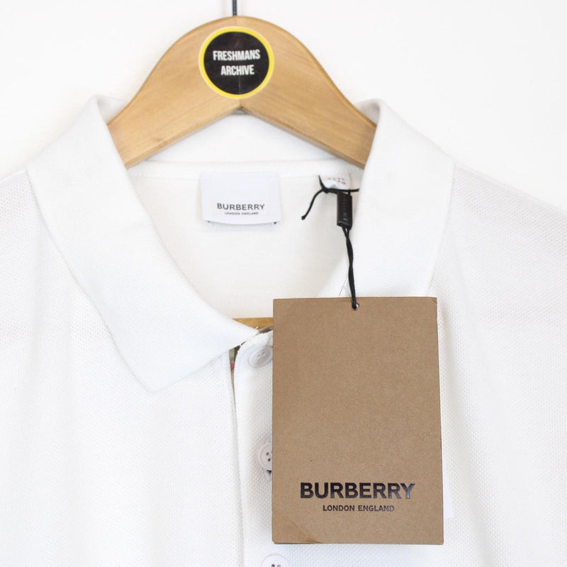 Burberry Eddie White and Tan Nova Check Short Sleeve Cotton Polo Shirt