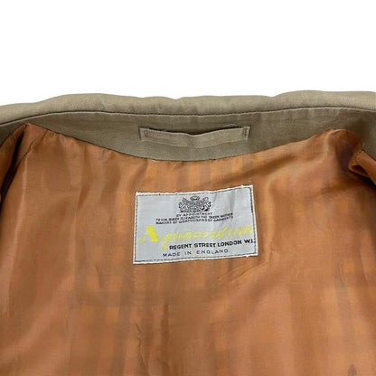 Vintage 80s Aquascutum Tan Brown House Check Cotton Blend Trench Coat