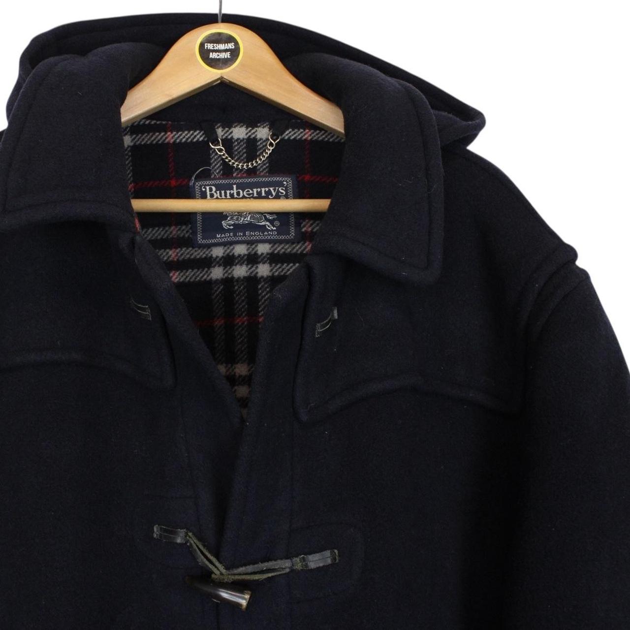 Vintage 90s Burberry Navy Blue Nova Check Wool Duffle Coat