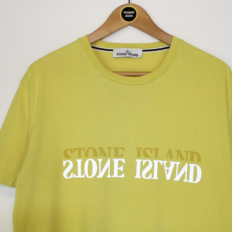 Stone Island SS 2019 Yellow Short Sleeve Reflective Logo Print Cotton T-Shirt