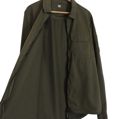 CP Company Khaki Green Full Zip Cotton Lens Overshirt Jacket
