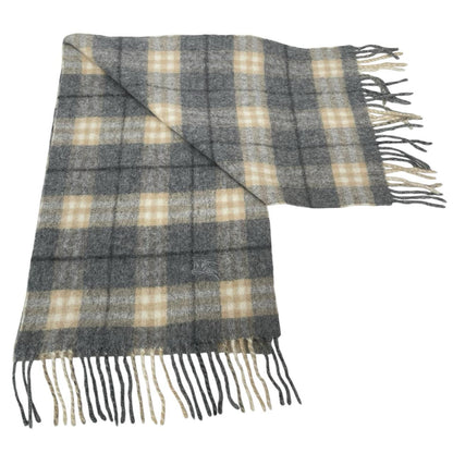 Burberry grey scarf featuring iconic Nova Check pattern in lambswool blend.