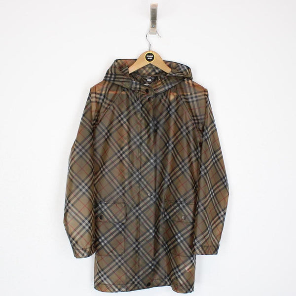 Burberry Emilia Tan Brown Nova Check Hooded Waterproof Parka Coat
