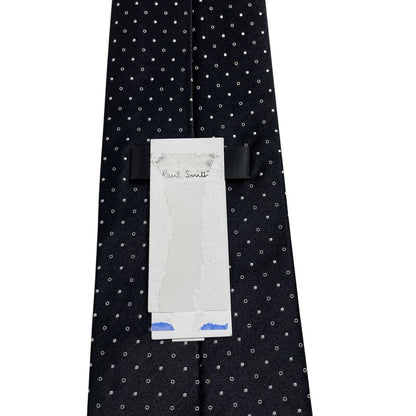 Paul Smith black and white polka dot silk tie with logo and tags attached.