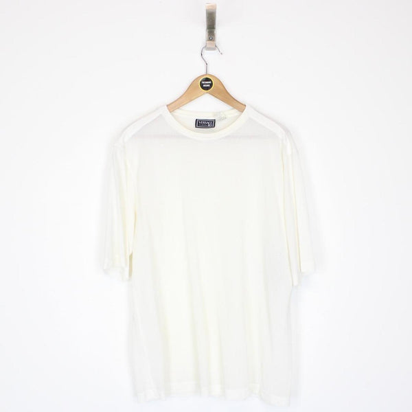 Vintage 90s Versace Classic Cream Woven Knit Short Sleeve T-Shirt
