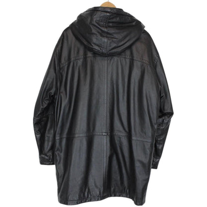 Vintage 90s Burberry Black Nova Check Lined Leather Duffle Coat