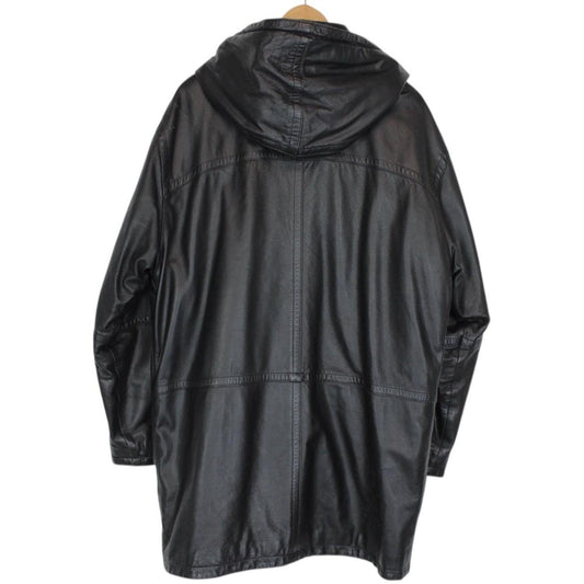 Vintage 90s Burberry Black Nova Check Lined Leather Duffle Coat