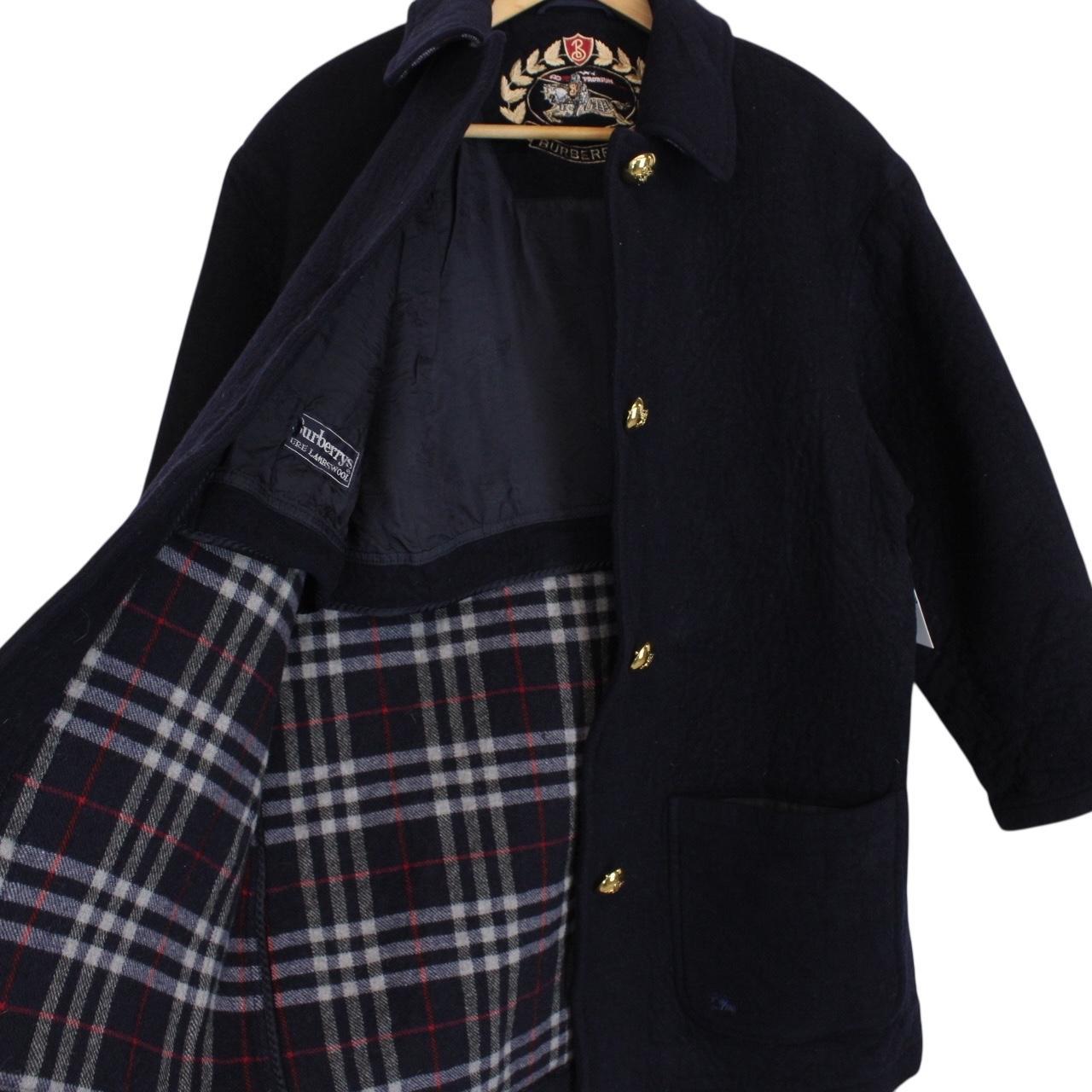 Vintage 90s Burberry Navy Blue Lambswool Coat
