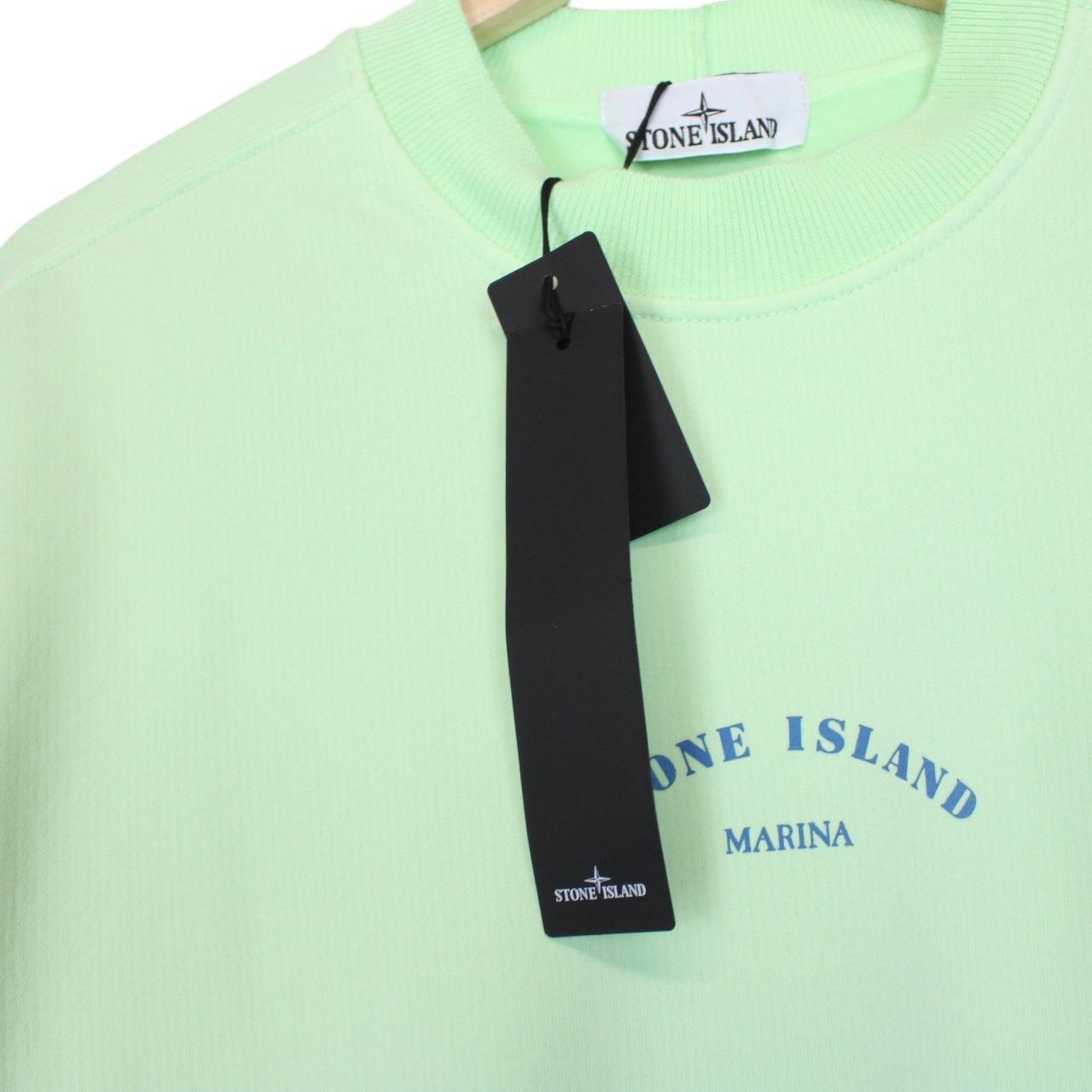 Stone Island Marina SS 2023 Light Green Plated Dyed Cotton Sweatshirt Jumper