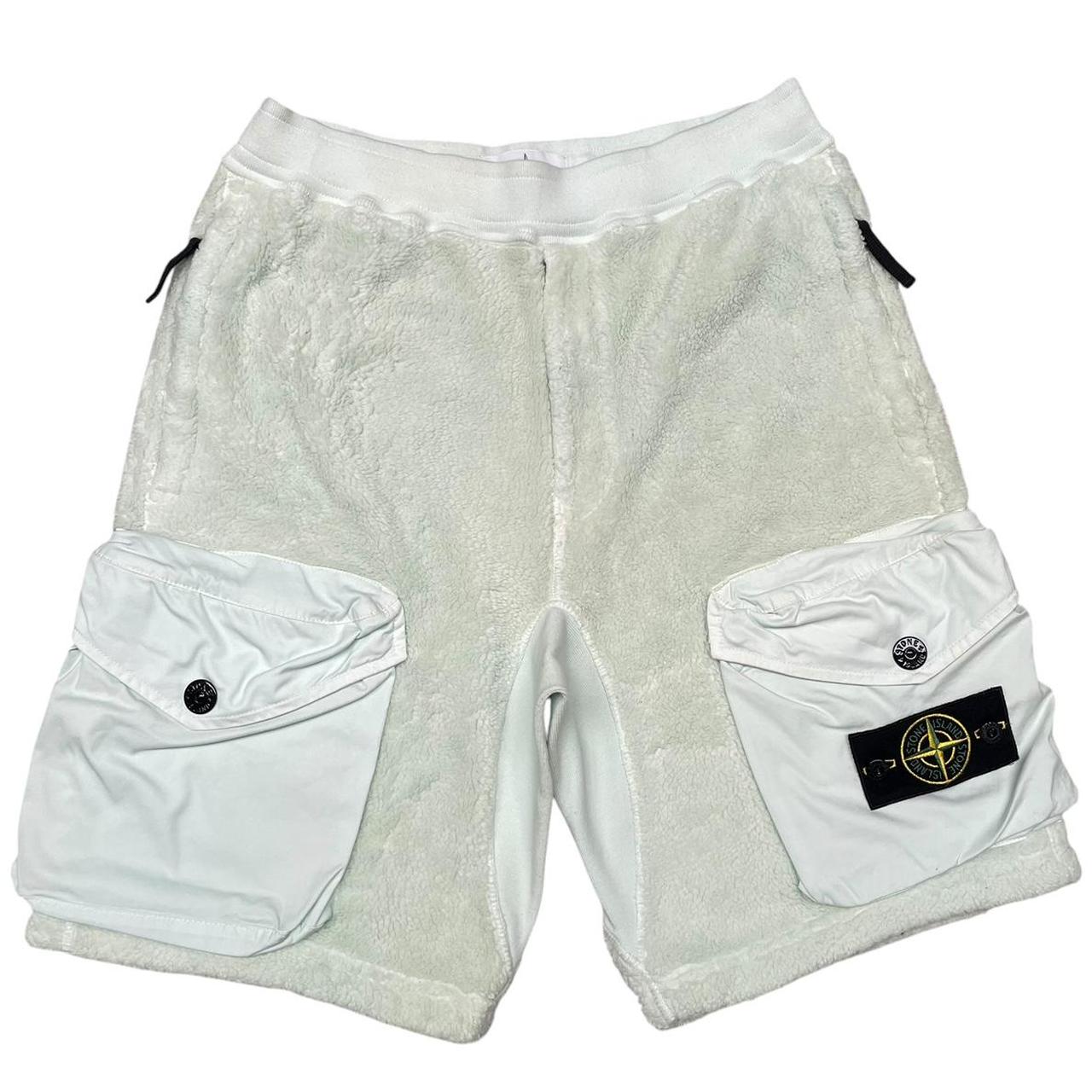 Stone Island AW 2021 Pale Green Teddy Fleece Cotton Cargo Shorts