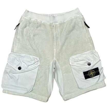 Stone Island AW 2021 Pale Green Teddy Fleece Cotton Cargo Shorts