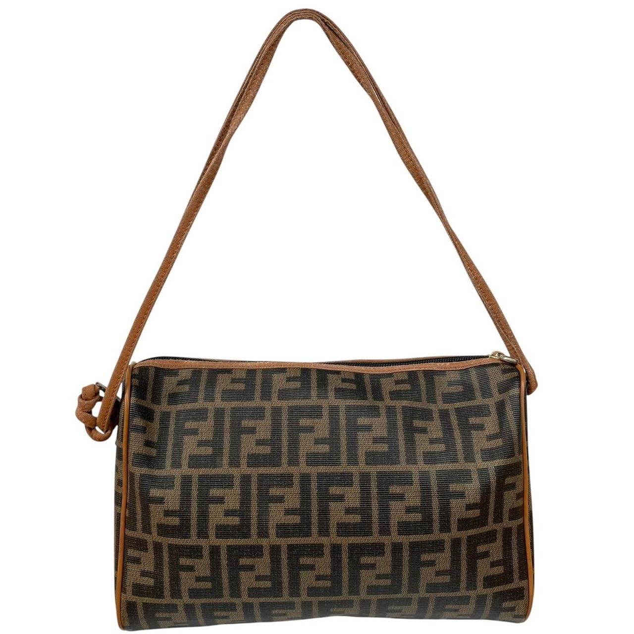Vintage Fendi Brown and Tan Zucca Monogram Coated Canvas Medium Camera Bag