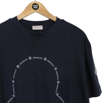 Moncler Navy Blue Logo Print Short Sleeve Cotton T-Shirt
