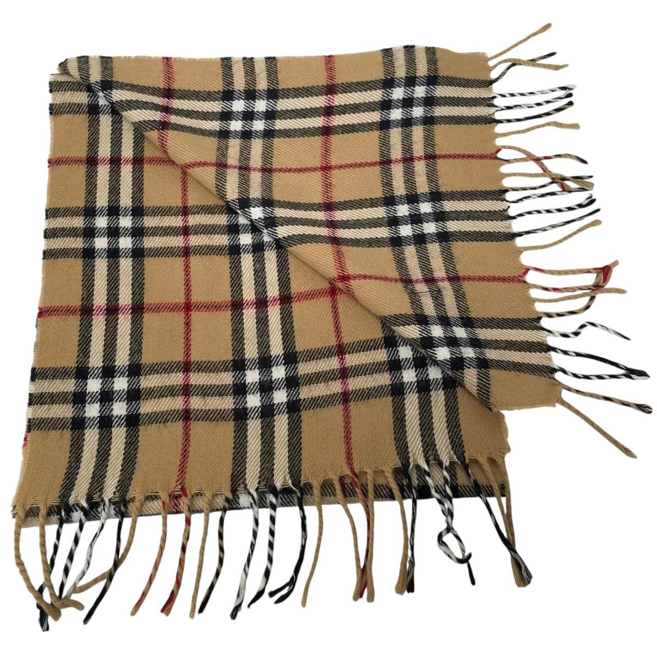 Vintage 90s Burberry Beige Nova Check Lambswool Scarf