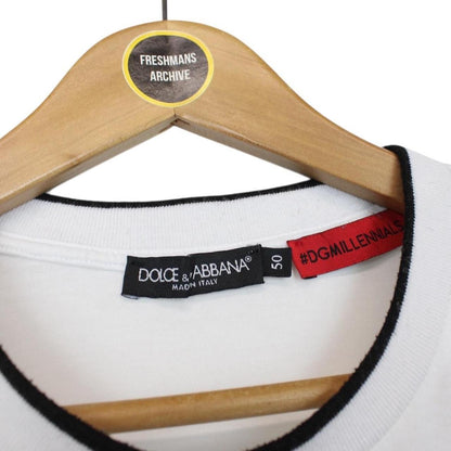 Dolce and Gabbana White and Black Star Print Short Sleeve Cotton T-Shirt