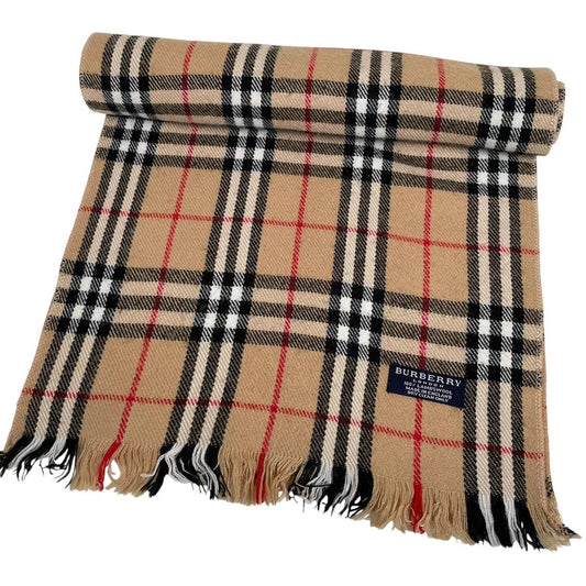 Vintage 90s Burberry Tan Brown Nova Check Lambswool Scarf