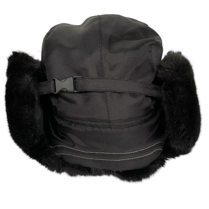 Paul Smith black nylon trapper hat with tags, featuring classic design and logo details.