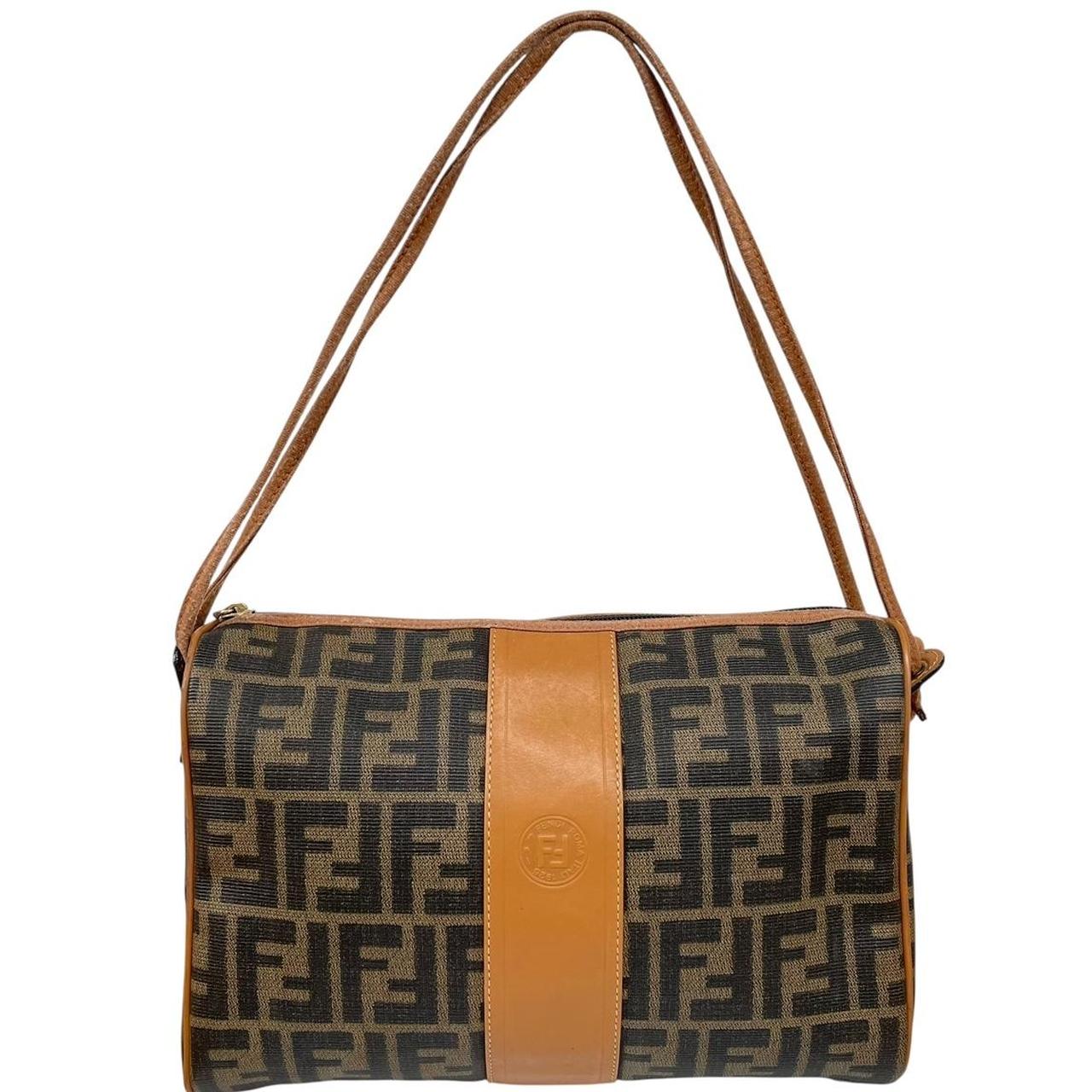 Vintage Fendi Brown and Tan Zucca Monogram Coated Canvas Medium Camera Bag